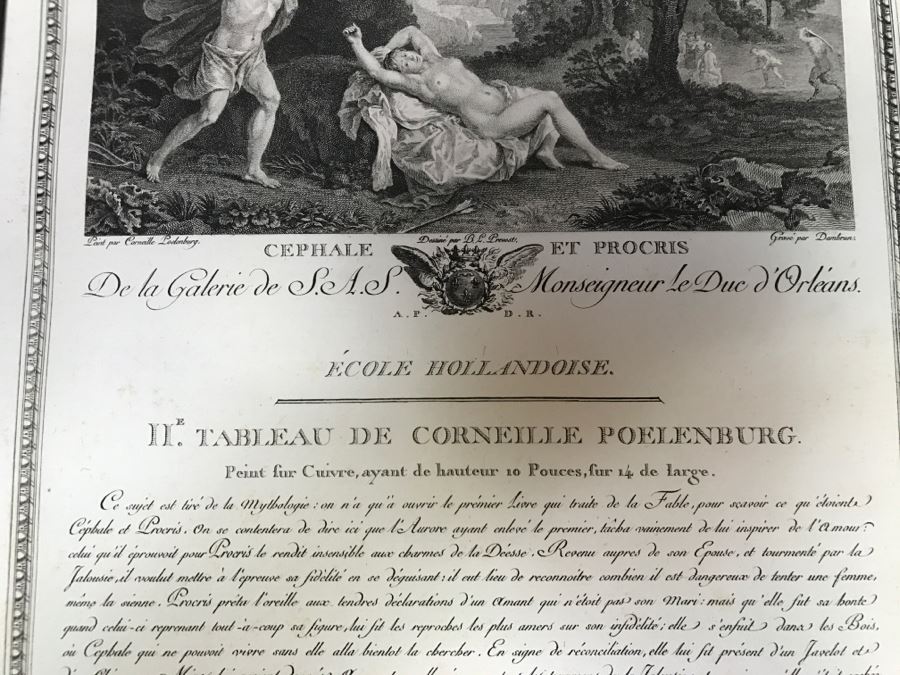 Pair Of Antique 1786 Prints Engravings: (1) Engraver Dambrun, Artist Corneille Poelenburg, Title Cephale Et Procris; (2) Engraver N. Varin, Artist David Teniers, Title La Gazete [Photo 19]