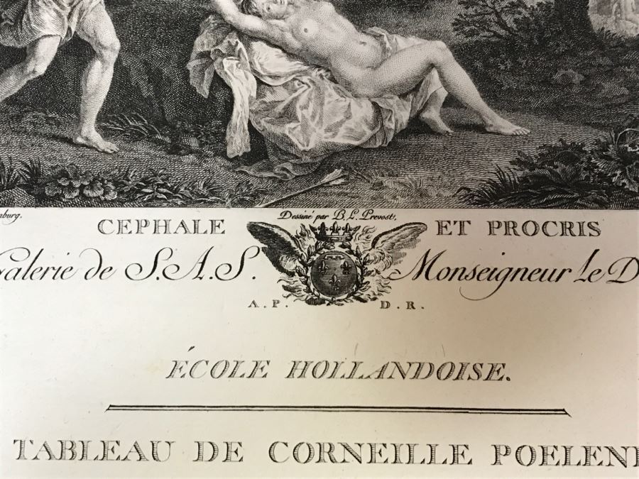 Pair Of Antique 1786 Prints Engravings: (1) Engraver Dambrun, Artist Corneille Poelenburg, Title Cephale Et Procris; (2) Engraver N. Varin, Artist David Teniers, Title La Gazete [Photo 16]
