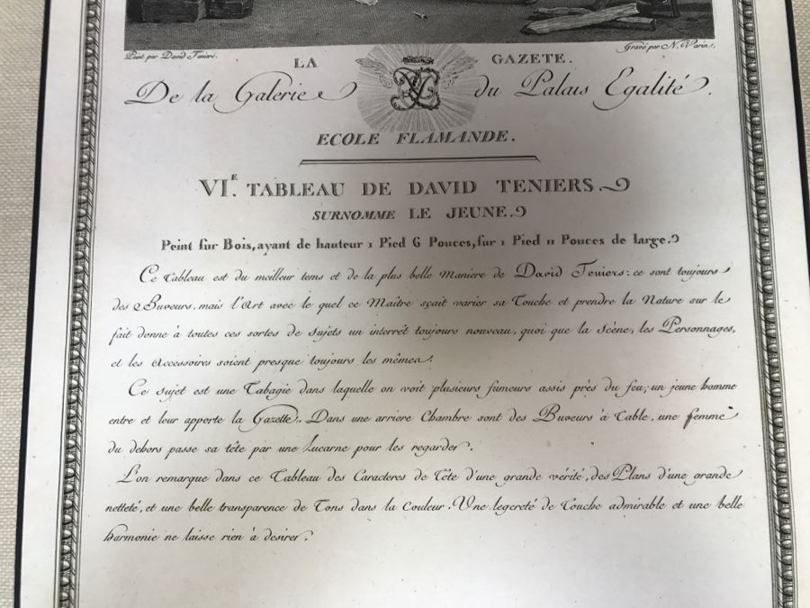 Pair Of Antique 1786 Prints Engravings: (1) Engraver Dambrun, Artist Corneille Poelenburg, Title Cephale Et Procris; (2) Engraver N. Varin, Artist David Teniers, Title La Gazete [Photo 35]