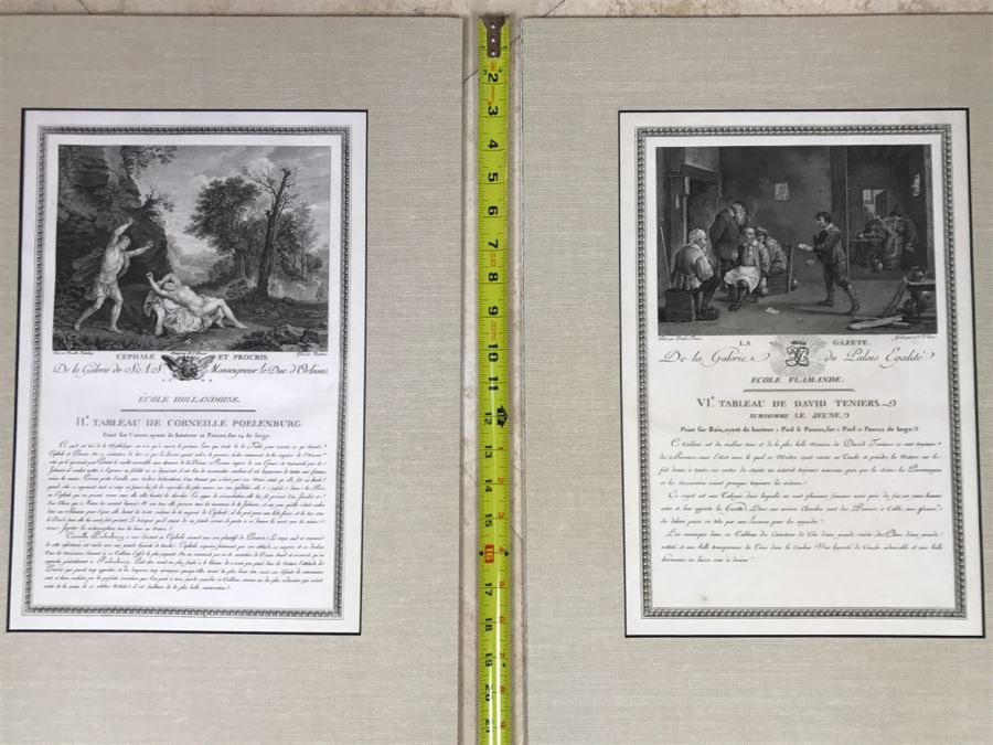 Pair Of Antique 1786 Prints Engravings: (1) Engraver Dambrun, Artist Corneille Poelenburg, Title Cephale Et Procris; (2) Engraver N. Varin, Artist David Teniers, Title La Gazete [Photo 1]