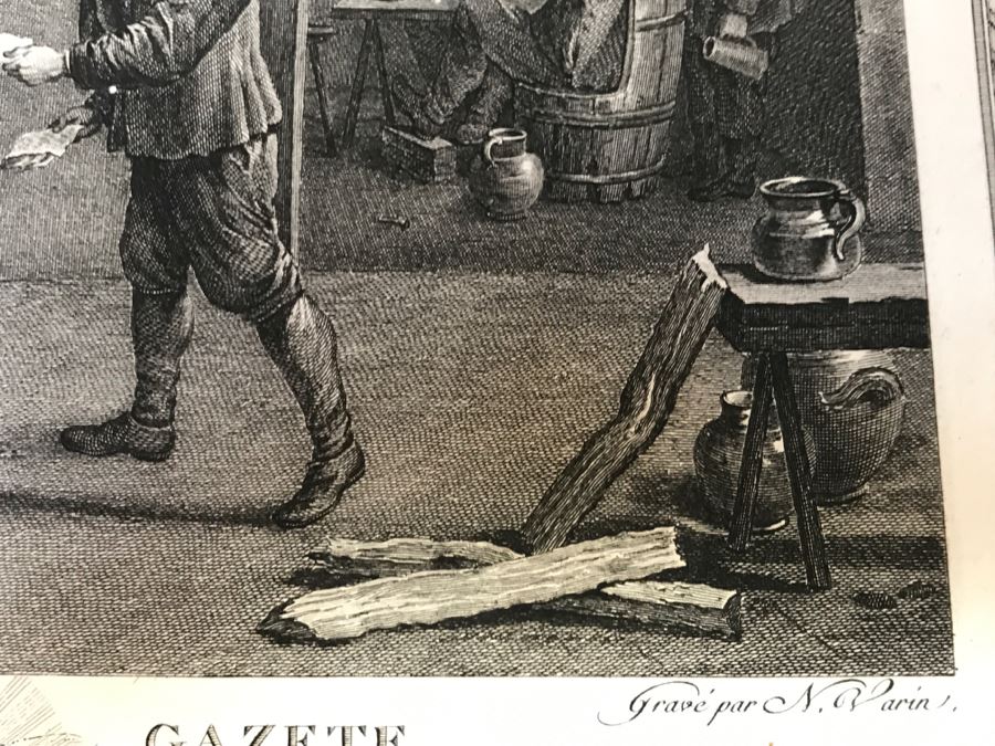 Pair Of Antique 1786 Prints Engravings: (1) Engraver Dambrun, Artist Corneille Poelenburg, Title Cephale Et Procris; (2) Engraver N. Varin, Artist David Teniers, Title La Gazete [Photo 31]