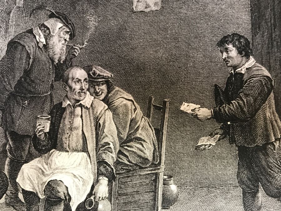 Pair Of Antique 1786 Prints Engravings: (1) Engraver Dambrun, Artist Corneille Poelenburg, Title Cephale Et Procris; (2) Engraver N. Varin, Artist David Teniers, Title La Gazete [Photo 28]