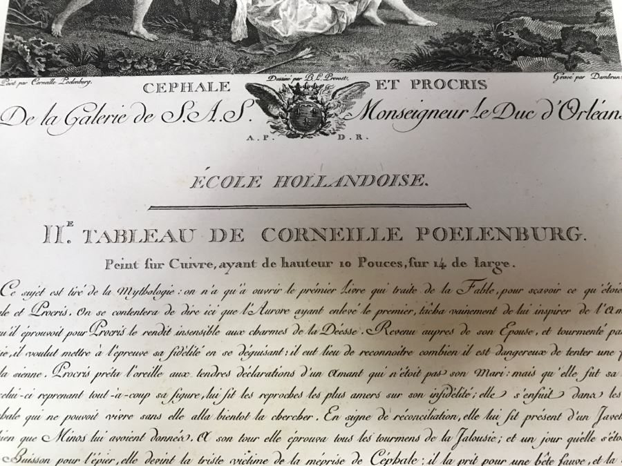 Pair Of Antique 1786 Prints Engravings: (1) Engraver Dambrun, Artist Corneille Poelenburg, Title Cephale Et Procris; (2) Engraver N. Varin, Artist David Teniers, Title La Gazete [Photo 21]