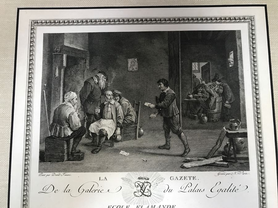 Pair Of Antique 1786 Prints Engravings: (1) Engraver Dambrun, Artist Corneille Poelenburg, Title Cephale Et Procris; (2) Engraver N. Varin, Artist David Teniers, Title La Gazete [Photo 23]