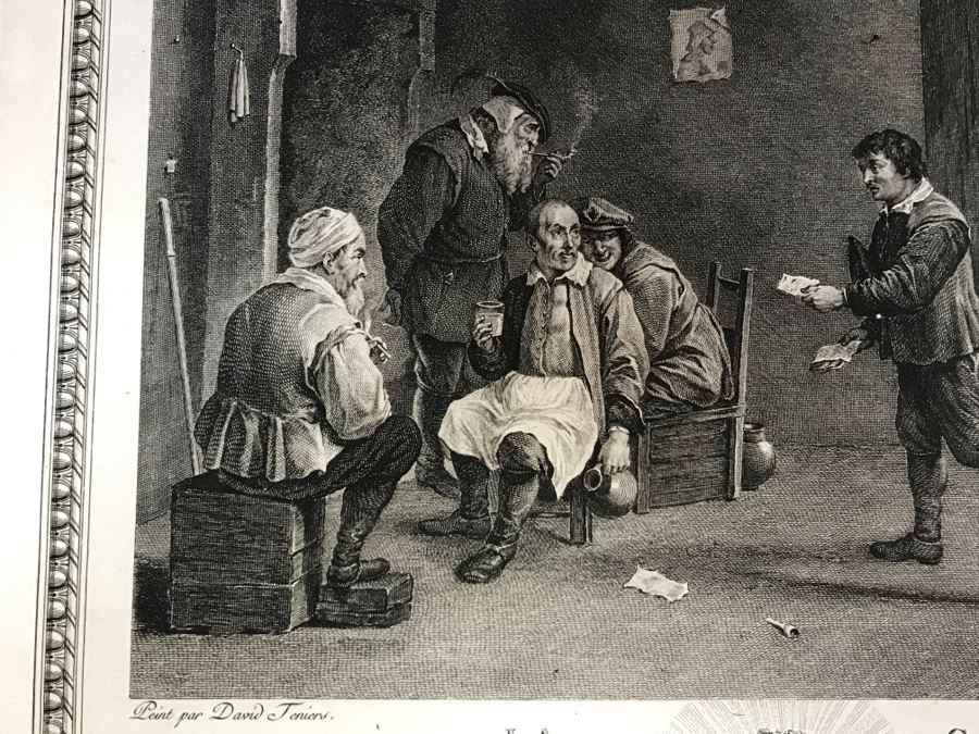 Pair Of Antique 1786 Prints Engravings: (1) Engraver Dambrun, Artist Corneille Poelenburg, Title Cephale Et Procris; (2) Engraver N. Varin, Artist David Teniers, Title La Gazete [Photo 24]