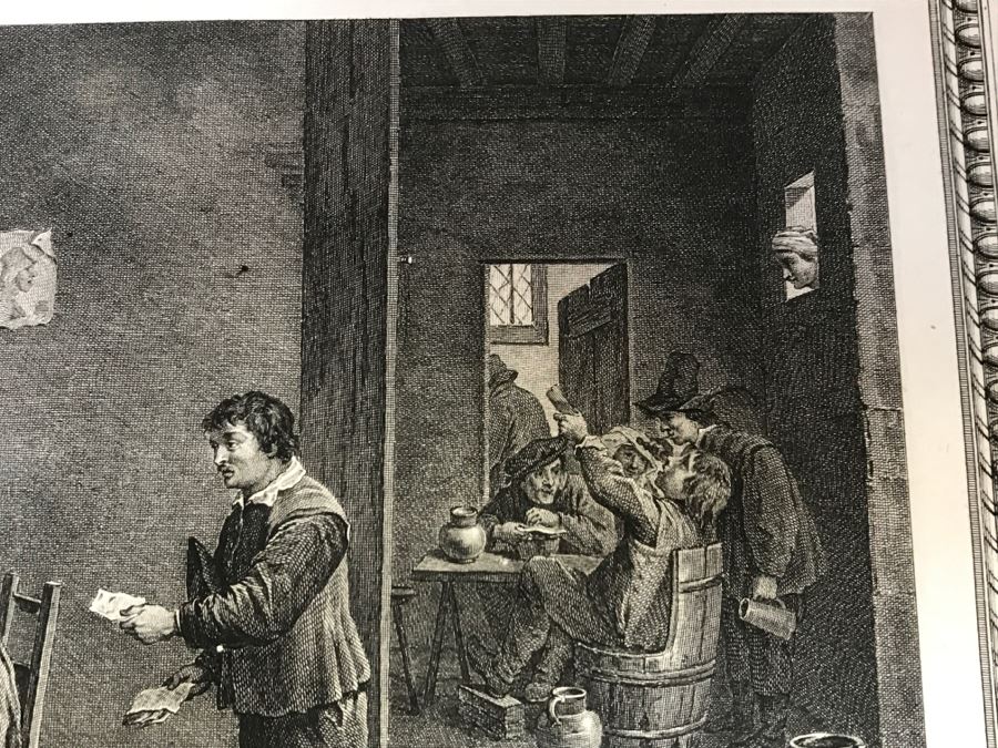 Pair Of Antique 1786 Prints Engravings: (1) Engraver Dambrun, Artist Corneille Poelenburg, Title Cephale Et Procris; (2) Engraver N. Varin, Artist David Teniers, Title La Gazete [Photo 29]