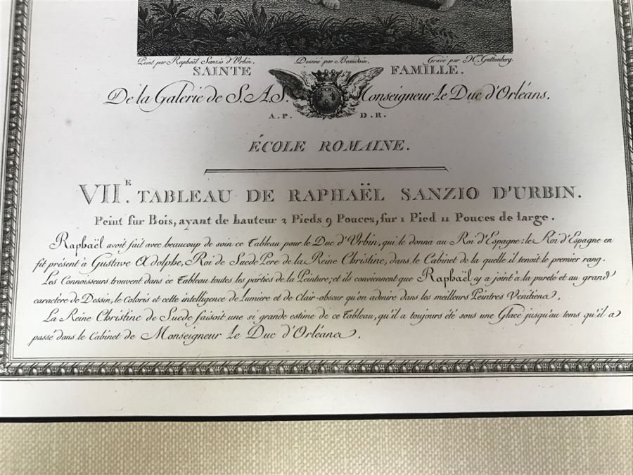 Pair Of Antique 1786 Prints Engravings: (1) Engraver Charles Le Vasseur, Artist Corlo Cignani, Title Jesus-Christ Et La Madeleine; (2) Engraver H. Guttenberg, Artist Raphael Sanzio D'Urbin, Title Sainte Famille [Photo 29]