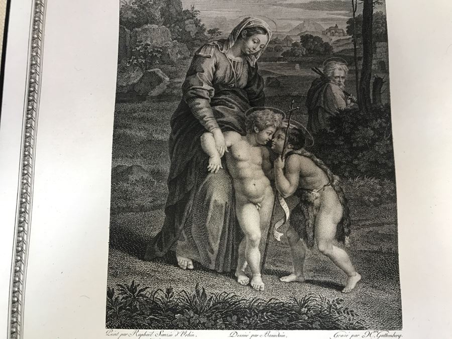 Pair Of Antique 1786 Prints Engravings: (1) Engraver Charles Le Vasseur, Artist Corlo Cignani, Title Jesus-Christ Et La Madeleine; (2) Engraver H. Guttenberg, Artist Raphael Sanzio D'Urbin, Title Sainte Famille [Photo 17]