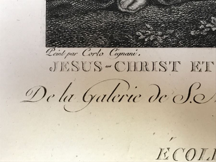 Pair Of Antique 1786 Prints Engravings: (1) Engraver Charles Le Vasseur, Artist Corlo Cignani, Title Jesus-Christ Et La Madeleine; (2) Engraver H. Guttenberg, Artist Raphael Sanzio D'Urbin, Title Sainte Famille [Photo 13]