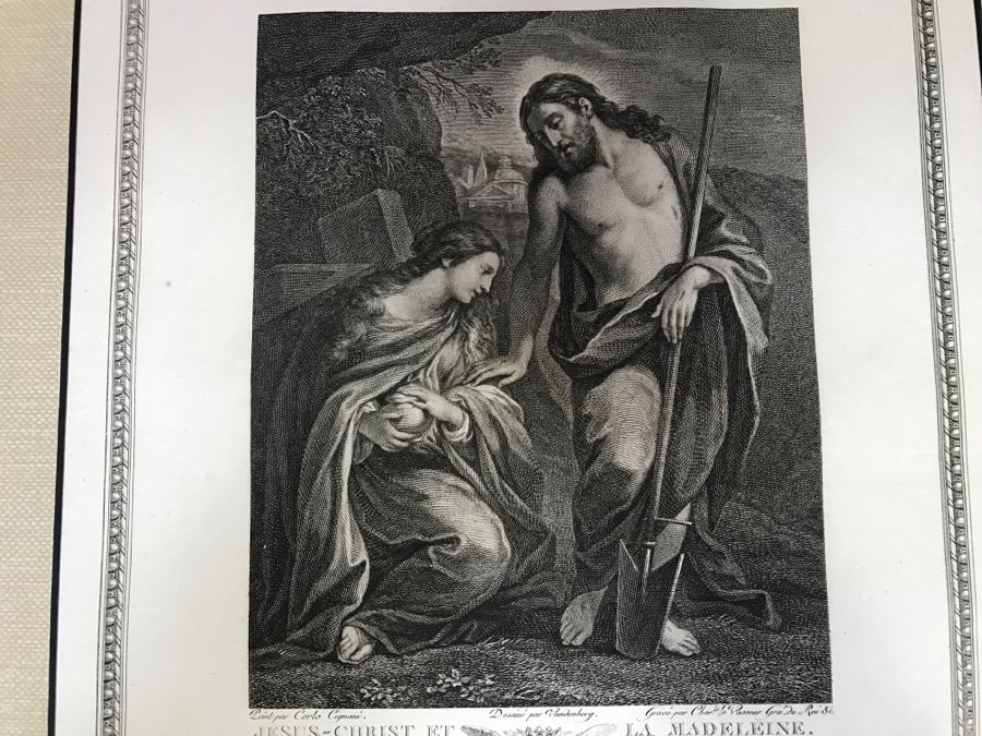 Pair Of Antique 1786 Prints Engravings: (1) Engraver Charles Le Vasseur, Artist Corlo Cignani, Title Jesus-Christ Et La Madeleine; (2) Engraver H. Guttenberg, Artist Raphael Sanzio D'Urbin, Title Sainte Famille [Photo 4]