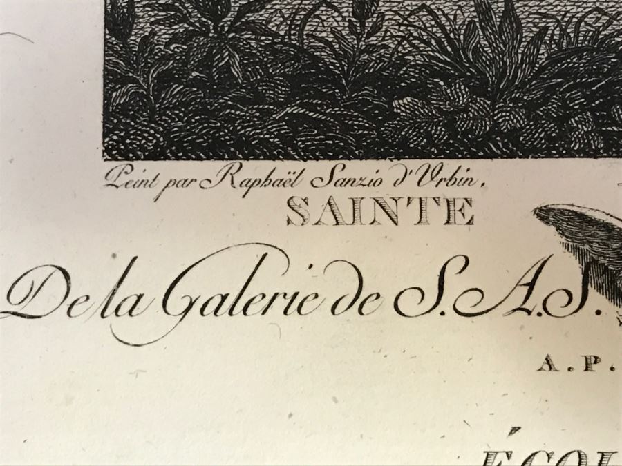 Pair Of Antique 1786 Prints Engravings: (1) Engraver Charles Le Vasseur, Artist Corlo Cignani, Title Jesus-Christ Et La Madeleine; (2) Engraver H. Guttenberg, Artist Raphael Sanzio D'Urbin, Title Sainte Famille [Photo 27]