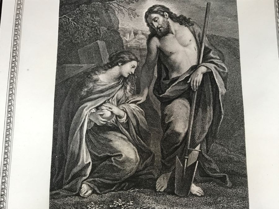 Pair Of Antique 1786 Prints Engravings: (1) Engraver Charles Le Vasseur, Artist Corlo Cignani, Title Jesus-Christ Et La Madeleine; (2) Engraver H. Guttenberg, Artist Raphael Sanzio D'Urbin, Title Sainte Famille [Photo 10]