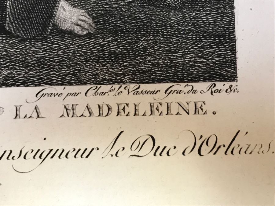 Pair Of Antique 1786 Prints Engravings: (1) Engraver Charles Le Vasseur, Artist Corlo Cignani, Title Jesus-Christ Et La Madeleine; (2) Engraver H. Guttenberg, Artist Raphael Sanzio D'Urbin, Title Sainte Famille [Photo 11]