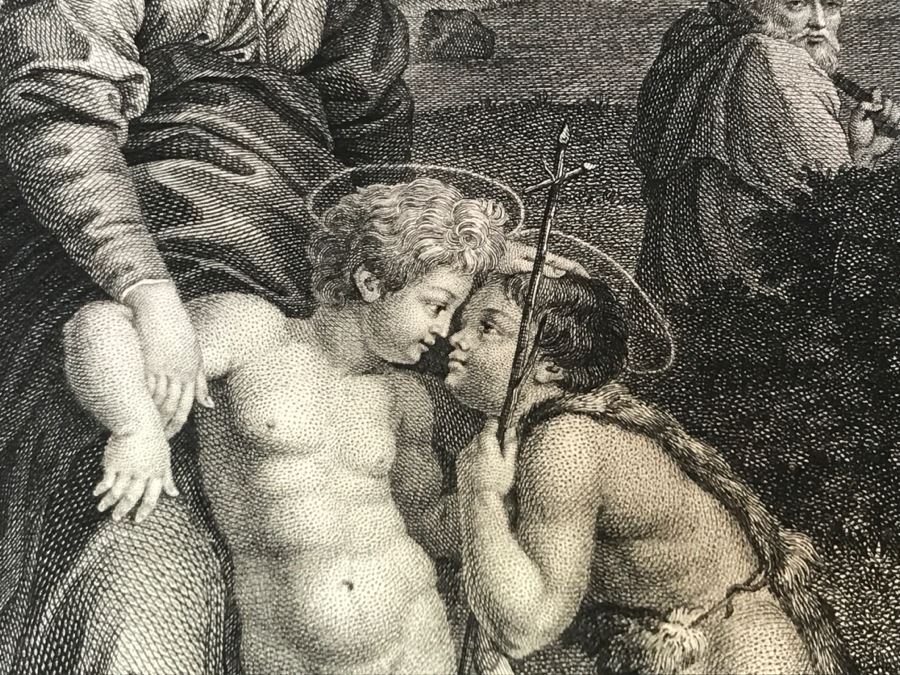 Pair Of Antique 1786 Prints Engravings: (1) Engraver Charles Le Vasseur, Artist Corlo Cignani, Title Jesus-Christ Et La Madeleine; (2) Engraver H. Guttenberg, Artist Raphael Sanzio D'Urbin, Title Sainte Famille [Photo 20]