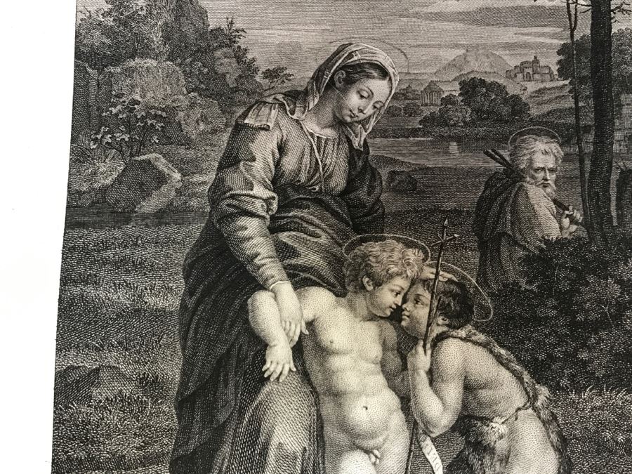 Pair Of Antique 1786 Prints Engravings: (1) Engraver Charles Le Vasseur, Artist Corlo Cignani, Title Jesus-Christ Et La Madeleine; (2) Engraver H. Guttenberg, Artist Raphael Sanzio D'Urbin, Title Sainte Famille [Photo 18]