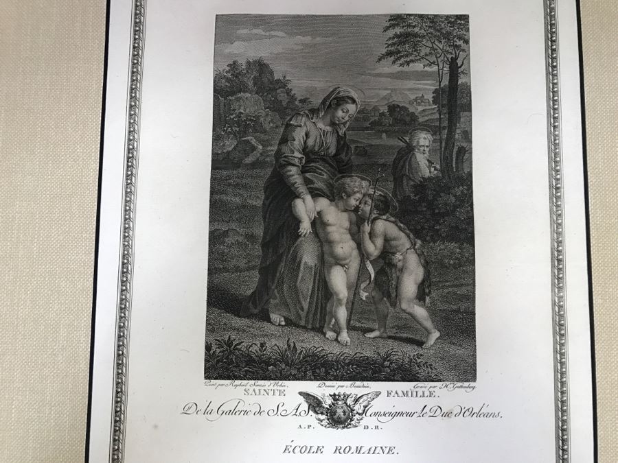 Pair Of Antique 1786 Prints Engravings: (1) Engraver Charles Le Vasseur, Artist Corlo Cignani, Title Jesus-Christ Et La Madeleine; (2) Engraver H. Guttenberg, Artist Raphael Sanzio D'Urbin, Title Sainte Famille [Photo 16]