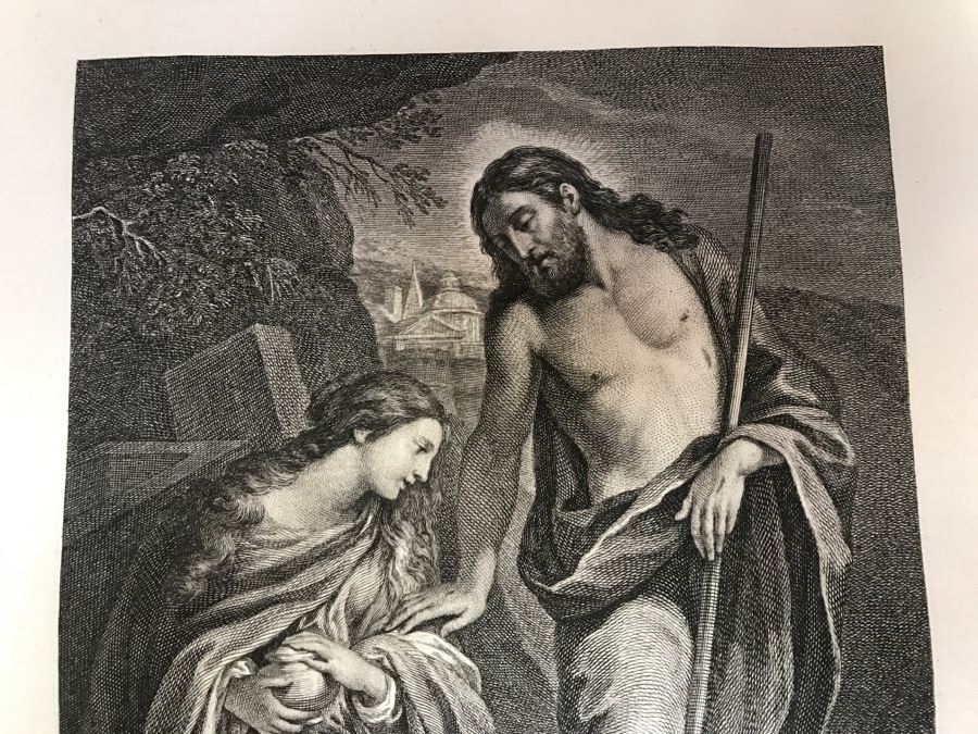 Pair Of Antique 1786 Prints Engravings: (1) Engraver Charles Le Vasseur, Artist Corlo Cignani, Title Jesus-Christ Et La Madeleine; (2) Engraver H. Guttenberg, Artist Raphael Sanzio D'Urbin, Title Sainte Famille [Photo 5]