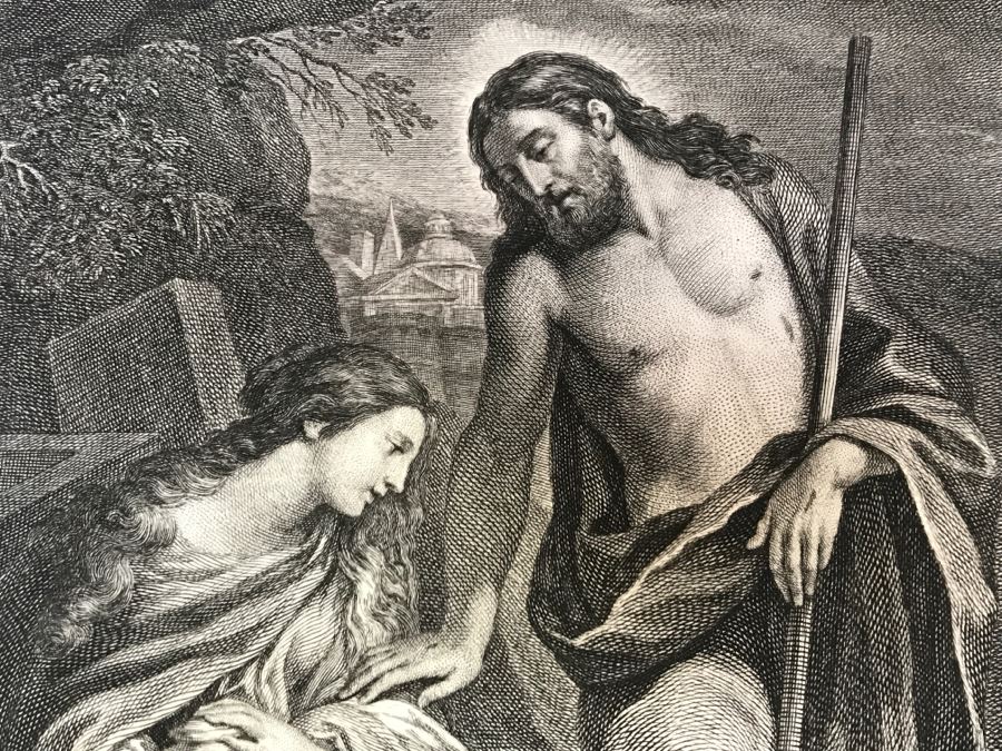 Pair Of Antique 1786 Prints Engravings: (1) Engraver Charles Le Vasseur, Artist Corlo Cignani, Title Jesus-Christ Et La Madeleine; (2) Engraver H. Guttenberg, Artist Raphael Sanzio D'Urbin, Title Sainte Famille [Photo 7]