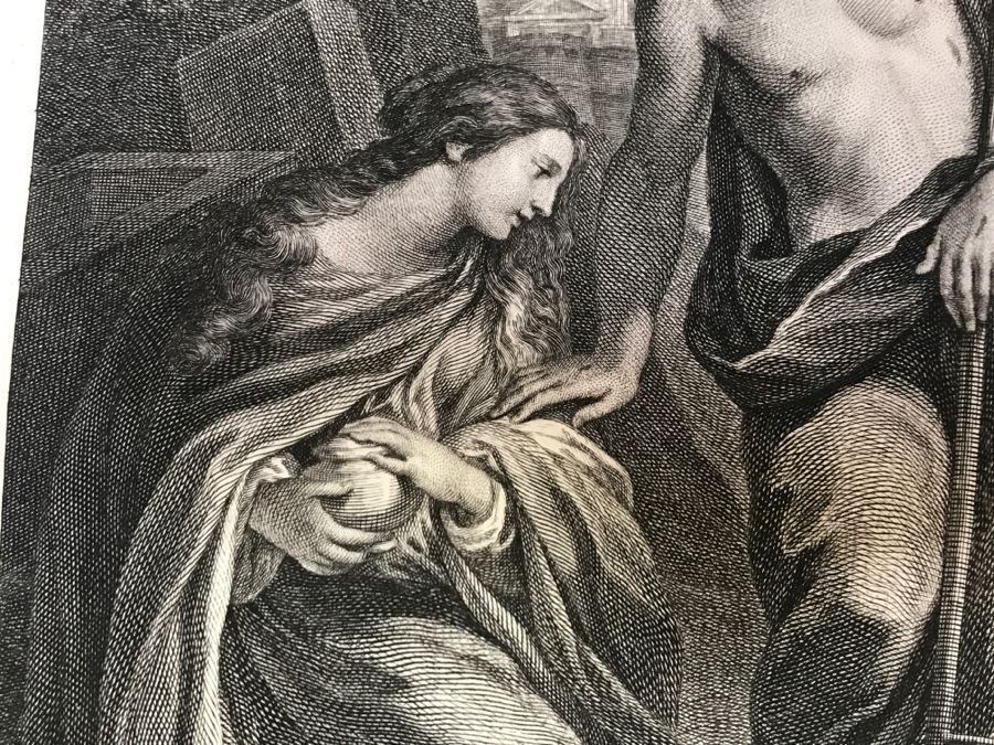 Pair Of Antique 1786 Prints Engravings: (1) Engraver Charles Le Vasseur, Artist Corlo Cignani, Title Jesus-Christ Et La Madeleine; (2) Engraver H. Guttenberg, Artist Raphael Sanzio D'Urbin, Title Sainte Famille [Photo 8]