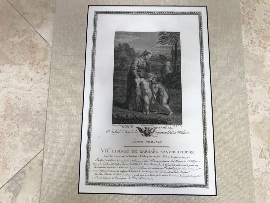 Pair Of Antique 1786 Prints Engravings: (1) Engraver Charles Le Vasseur, Artist Corlo Cignani, Title Jesus-Christ Et La Madeleine; (2) Engraver H. Guttenberg, Artist Raphael Sanzio D'Urbin, Title Sainte Famille [Photo 15]