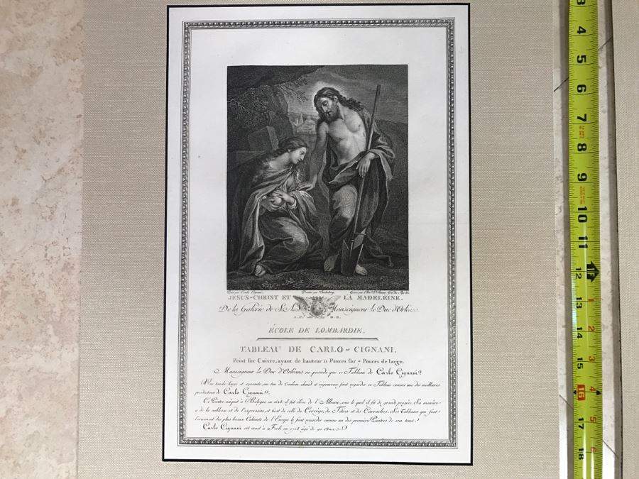 Pair Of Antique 1786 Prints Engravings: (1) Engraver Charles Le Vasseur, Artist Corlo Cignani, Title Jesus-Christ Et La Madeleine; (2) Engraver H. Guttenberg, Artist Raphael Sanzio D'Urbin, Title Sainte Famille [Photo 2]