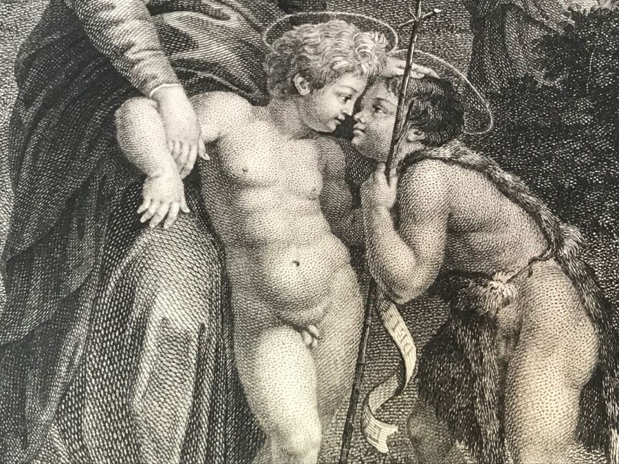 Pair Of Antique 1786 Prints Engravings: (1) Engraver Charles Le Vasseur, Artist Corlo Cignani, Title Jesus-Christ Et La Madeleine; (2) Engraver H. Guttenberg, Artist Raphael Sanzio D'Urbin, Title Sainte Famille [Photo 22]