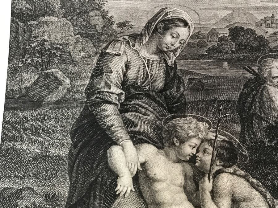 Pair Of Antique 1786 Prints Engravings: (1) Engraver Charles Le Vasseur, Artist Corlo Cignani, Title Jesus-Christ Et La Madeleine; (2) Engraver H. Guttenberg, Artist Raphael Sanzio D'Urbin, Title Sainte Famille [Photo 24]