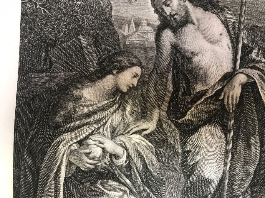 Pair Of Antique 1786 Prints Engravings: (1) Engraver Charles Le Vasseur, Artist Corlo Cignani, Title Jesus-Christ Et La Madeleine; (2) Engraver H. Guttenberg, Artist Raphael Sanzio D'Urbin, Title Sainte Famille [Photo 6]