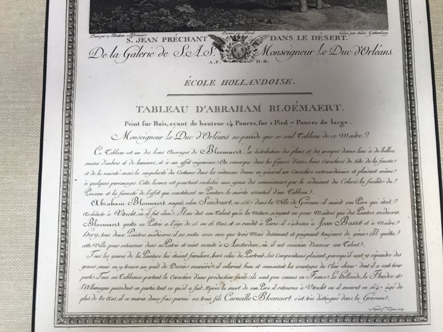 Pair Of Antique 1786 Prints Engravings: (1) Engraver H. Guttenberg, Artist Rembrant Van Ryn, Title Portrait D'Un Bourguemestre; (2) Engraver Henri Guttenberg, Artist Abraham Bloemaert, Title St Jean Prechant Dans Le Desert [Photo 26]