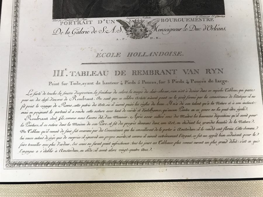 Pair Of Antique 1786 Prints Engravings: (1) Engraver H. Guttenberg, Artist Rembrant Van Ryn, Title Portrait D'Un Bourguemestre; (2) Engraver Henri Guttenberg, Artist Abraham Bloemaert, Title St Jean Prechant Dans Le Desert [Photo 11]