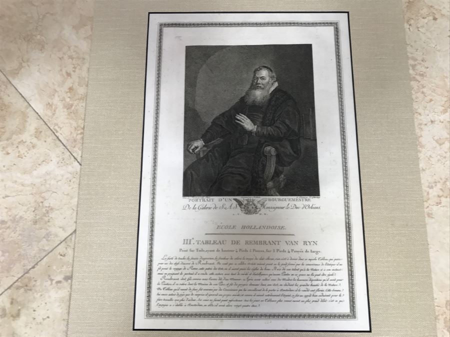 Pair Of Antique 1786 Prints Engravings: (1) Engraver H. Guttenberg, Artist Rembrant Van Ryn, Title Portrait D'Un Bourguemestre; (2) Engraver Henri Guttenberg, Artist Abraham Bloemaert, Title St Jean Prechant Dans Le Desert [Photo 2]