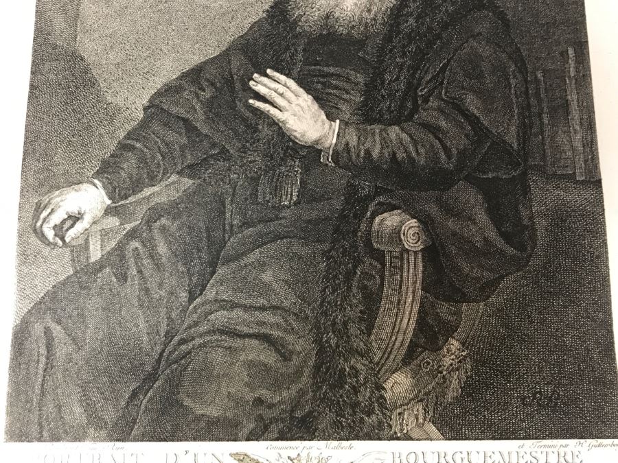 Pair Of Antique 1786 Prints Engravings: (1) Engraver H. Guttenberg, Artist Rembrant Van Ryn, Title Portrait D'Un Bourguemestre; (2) Engraver Henri Guttenberg, Artist Abraham Bloemaert, Title St Jean Prechant Dans Le Desert [Photo 6]