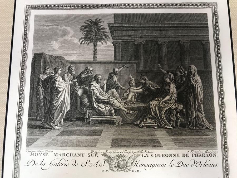 Pair Of Antique 1786 Prints Engravings: (1) Engraver J. B. Racine, Artist Sinibaldo Scorza, Title Le Marche; (2) Engraver Dambrun, Artist Nicolas Poussin, Title Moyse Marchant Sur La Couronne De Pharaon [Photo 20]