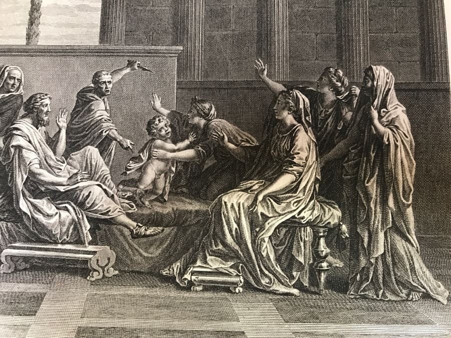 Pair Of Antique 1786 Prints Engravings: (1) Engraver J. B. Racine, Artist Sinibaldo Scorza, Title Le Marche; (2) Engraver Dambrun, Artist Nicolas Poussin, Title Moyse Marchant Sur La Couronne De Pharaon [Photo 26]