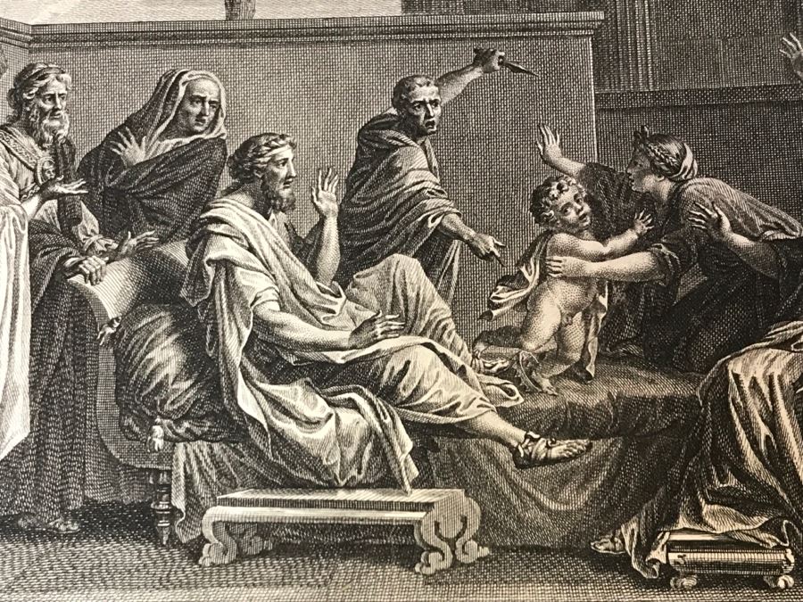 Pair Of Antique 1786 Prints Engravings: (1) Engraver J. B. Racine, Artist Sinibaldo Scorza, Title Le Marche; (2) Engraver Dambrun, Artist Nicolas Poussin, Title Moyse Marchant Sur La Couronne De Pharaon [Photo 25]