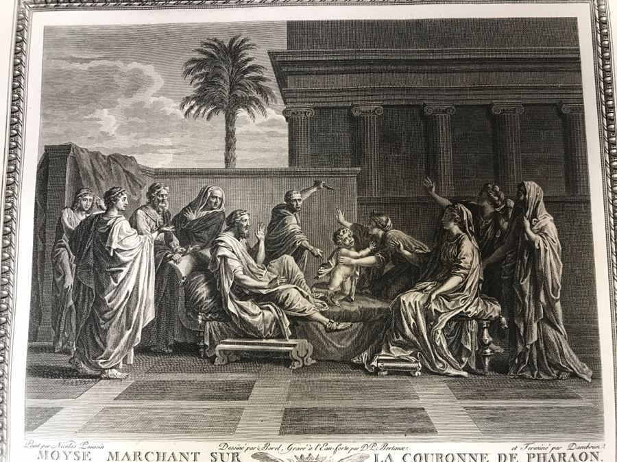 Pair Of Antique 1786 Prints Engravings: (1) Engraver J. B. Racine, Artist Sinibaldo Scorza, Title Le Marche; (2) Engraver Dambrun, Artist Nicolas Poussin, Title Moyse Marchant Sur La Couronne De Pharaon [Photo 21]