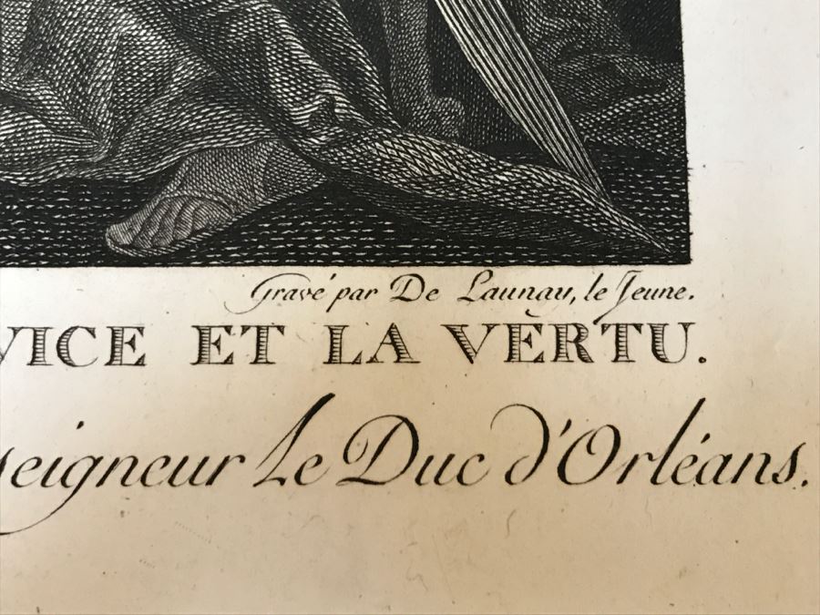 Pair Of Antique 1786 Prints Engravings: (1) Engraver Duclos, J. Aliamet, Du Roi, Artist Titien Vecelli, Title Diane Et Calisto; (2) Engraver De Launay Le Jeune, Artist Paul Veronese, Title L'Homme Entre Le Vice Et La Vertu [Photo 36]