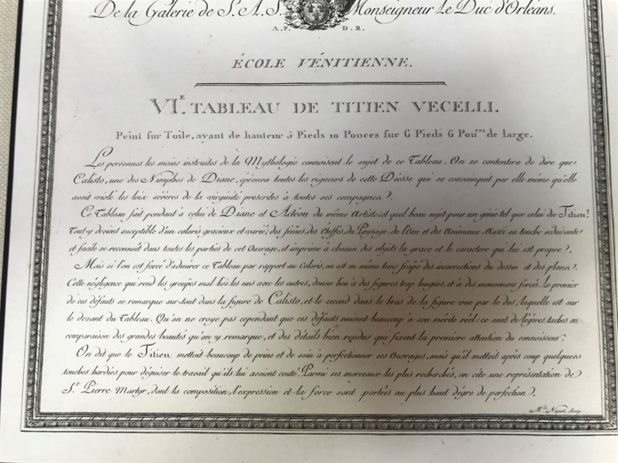 Pair Of Antique 1786 Prints Engravings: (1) Engraver Duclos, J. Aliamet, Du Roi, Artist Titien Vecelli, Title Diane Et Calisto; (2) Engraver De Launay Le Jeune, Artist Paul Veronese, Title L'Homme Entre Le Vice Et La Vertu [Photo 19]