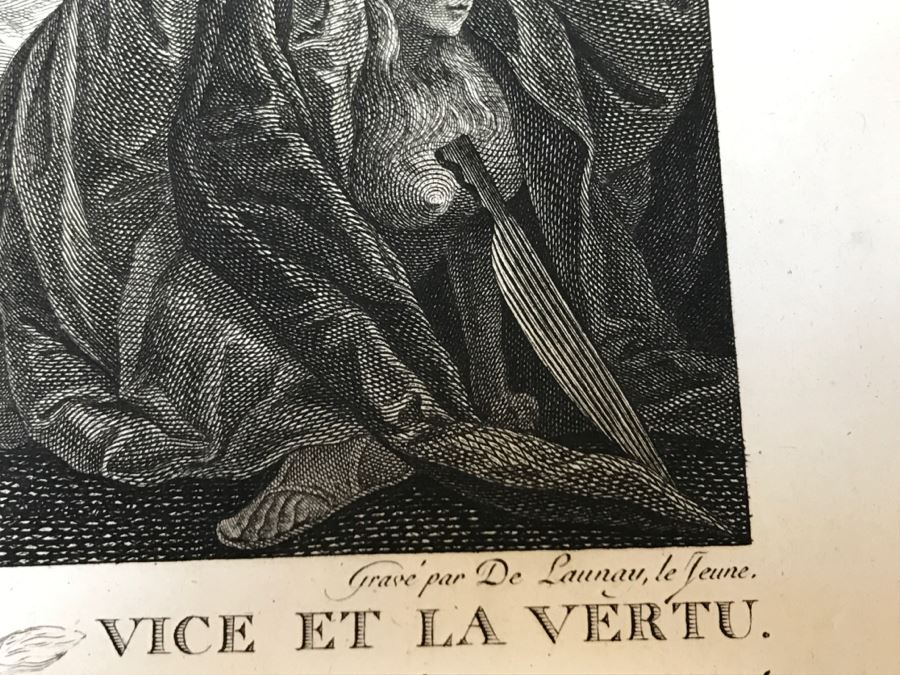 Pair Of Antique 1786 Prints Engravings: (1) Engraver Duclos, J. Aliamet, Du Roi, Artist Titien Vecelli, Title Diane Et Calisto; (2) Engraver De Launay Le Jeune, Artist Paul Veronese, Title L'Homme Entre Le Vice Et La Vertu [Photo 31]