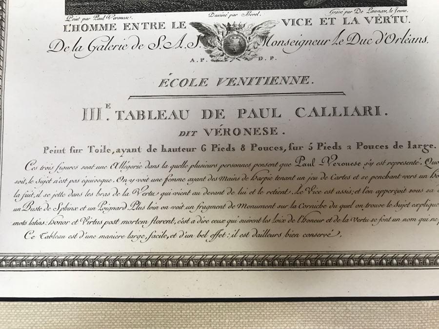 Pair Of Antique 1786 Prints Engravings: (1) Engraver Duclos, J. Aliamet, Du Roi, Artist Titien Vecelli, Title Diane Et Calisto; (2) Engraver De Launay Le Jeune, Artist Paul Veronese, Title L'Homme Entre Le Vice Et La Vertu [Photo 40]