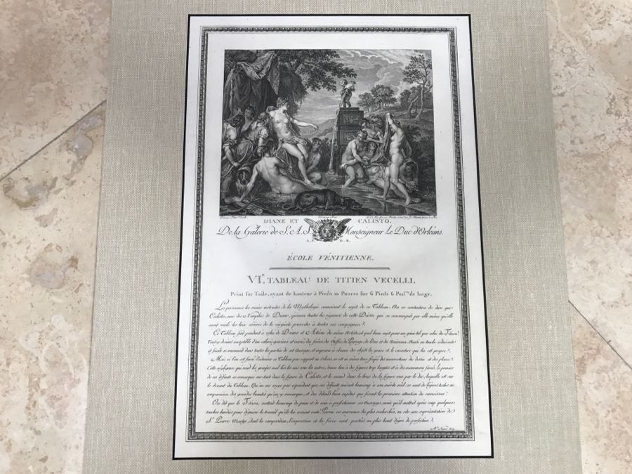 Pair Of Antique 1786 Prints Engravings: (1) Engraver Duclos, J. Aliamet, Du Roi, Artist Titien Vecelli, Title Diane Et Calisto; (2) Engraver De Launay Le Jeune, Artist Paul Veronese, Title L'Homme Entre Le Vice Et La Vertu [Photo 2]