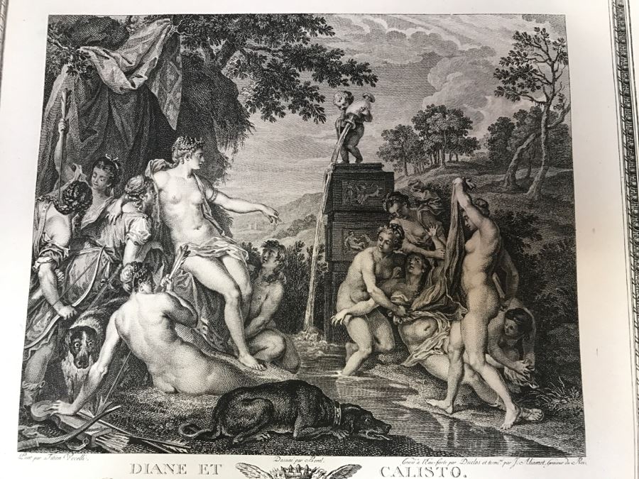Pair Of Antique 1786 Prints Engravings: (1) Engraver Duclos, J. Aliamet, Du Roi, Artist Titien Vecelli, Title Diane Et Calisto; (2) Engraver De Launay Le Jeune, Artist Paul Veronese, Title L'Homme Entre Le Vice Et La Vertu [Photo 4]