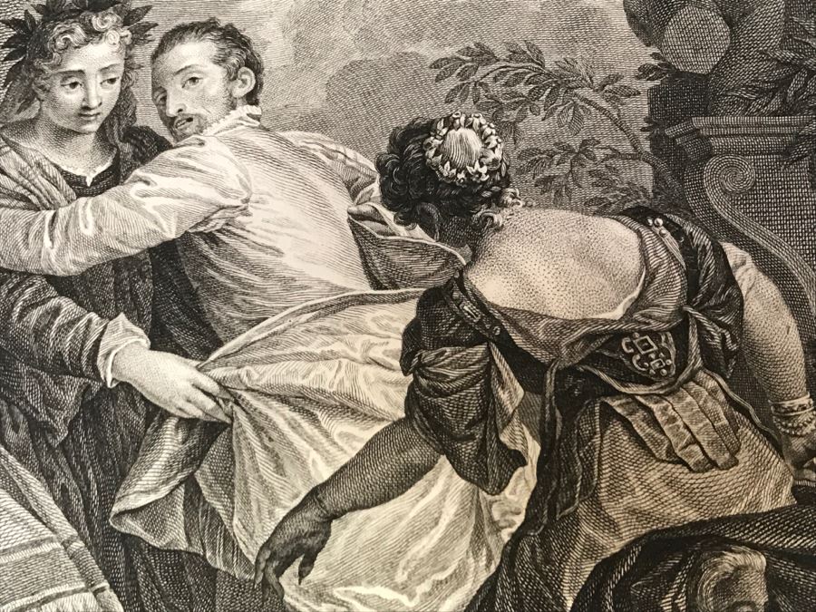 Pair Of Antique 1786 Prints Engravings: (1) Engraver Duclos, J. Aliamet, Du Roi, Artist Titien Vecelli, Title Diane Et Calisto; (2) Engraver De Launay Le Jeune, Artist Paul Veronese, Title L'Homme Entre Le Vice Et La Vertu [Photo 27]