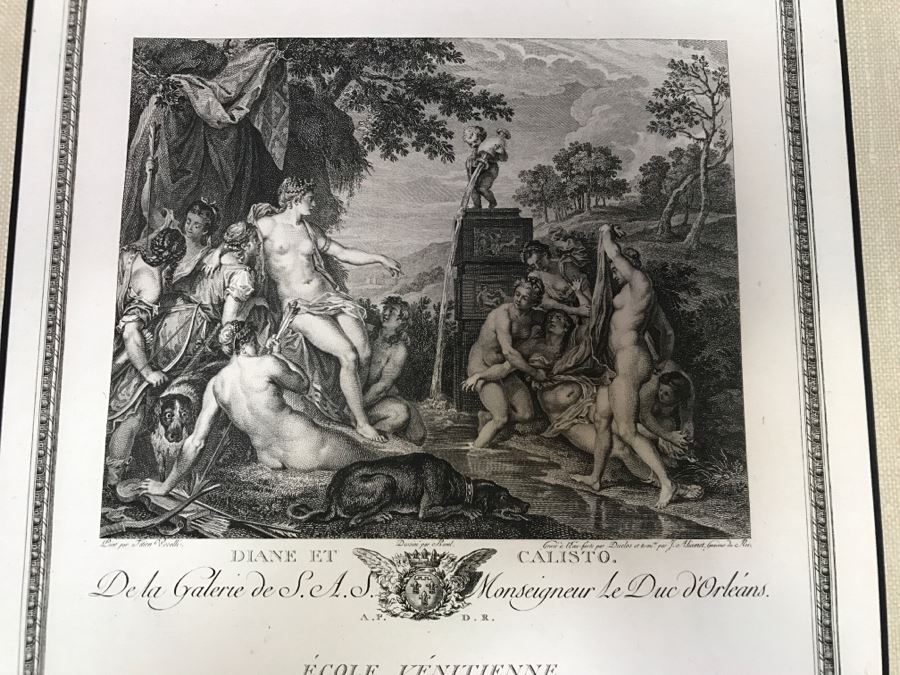 Pair Of Antique 1786 Prints Engravings: (1) Engraver Duclos, J. Aliamet, Du Roi, Artist Titien Vecelli, Title Diane Et Calisto; (2) Engraver De Launay Le Jeune, Artist Paul Veronese, Title L'Homme Entre Le Vice Et La Vertu [Photo 3]