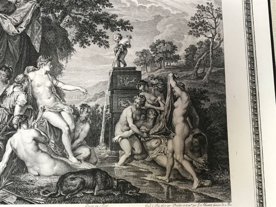 Pair Of Antique 1786 Prints Engravings: (1) Engraver Duclos, J. Aliamet, Du Roi, Artist Titien Vecelli, Title Diane Et Calisto; (2) Engraver De Launay Le Jeune, Artist Paul Veronese, Title L'Homme Entre Le Vice Et La Vertu [Photo 8]