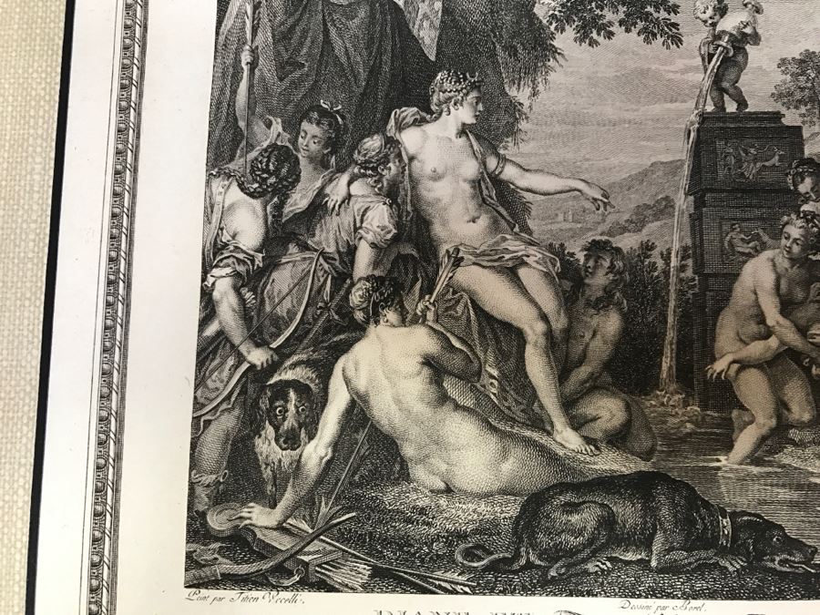 Pair Of Antique 1786 Prints Engravings: (1) Engraver Duclos, J. Aliamet, Du Roi, Artist Titien Vecelli, Title Diane Et Calisto; (2) Engraver De Launay Le Jeune, Artist Paul Veronese, Title L'Homme Entre Le Vice Et La Vertu [Photo 5]