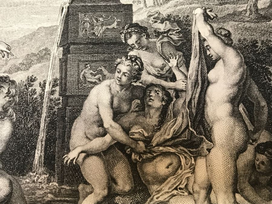 Pair Of Antique 1786 Prints Engravings: (1) Engraver Duclos, J. Aliamet, Du Roi, Artist Titien Vecelli, Title Diane Et Calisto; (2) Engraver De Launay Le Jeune, Artist Paul Veronese, Title L'Homme Entre Le Vice Et La Vertu [Photo 11]