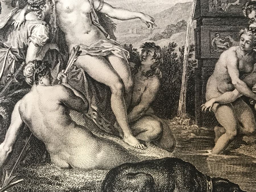 Pair Of Antique 1786 Prints Engravings: (1) Engraver Duclos, J. Aliamet, Du Roi, Artist Titien Vecelli, Title Diane Et Calisto; (2) Engraver De Launay Le Jeune, Artist Paul Veronese, Title L'Homme Entre Le Vice Et La Vertu [Photo 7]
