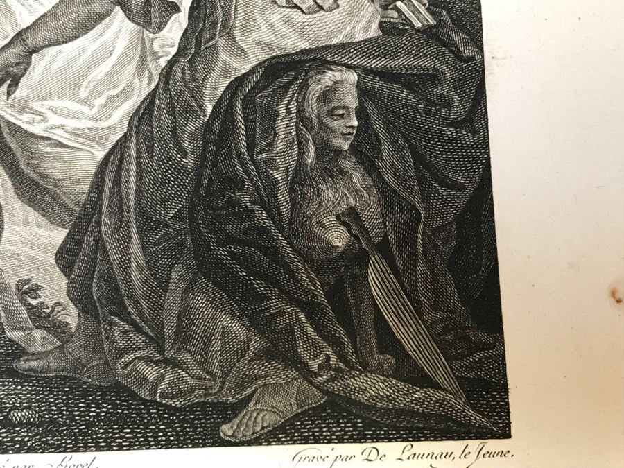 Pair Of Antique 1786 Prints Engravings: (1) Engraver Duclos, J. Aliamet, Du Roi, Artist Titien Vecelli, Title Diane Et Calisto; (2) Engraver De Launay Le Jeune, Artist Paul Veronese, Title L'Homme Entre Le Vice Et La Vertu [Photo 29]