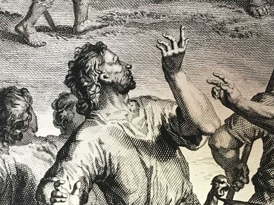 Pair Of Antique Prints Engravings: (1) Engraver Buisen, Artist Picart, Title David Sheweth Saul The Skirt Of His Robe; (2) Engraver Sluiter, Artist G. Hoet, Title David Killeth Goliath [Photo 27]